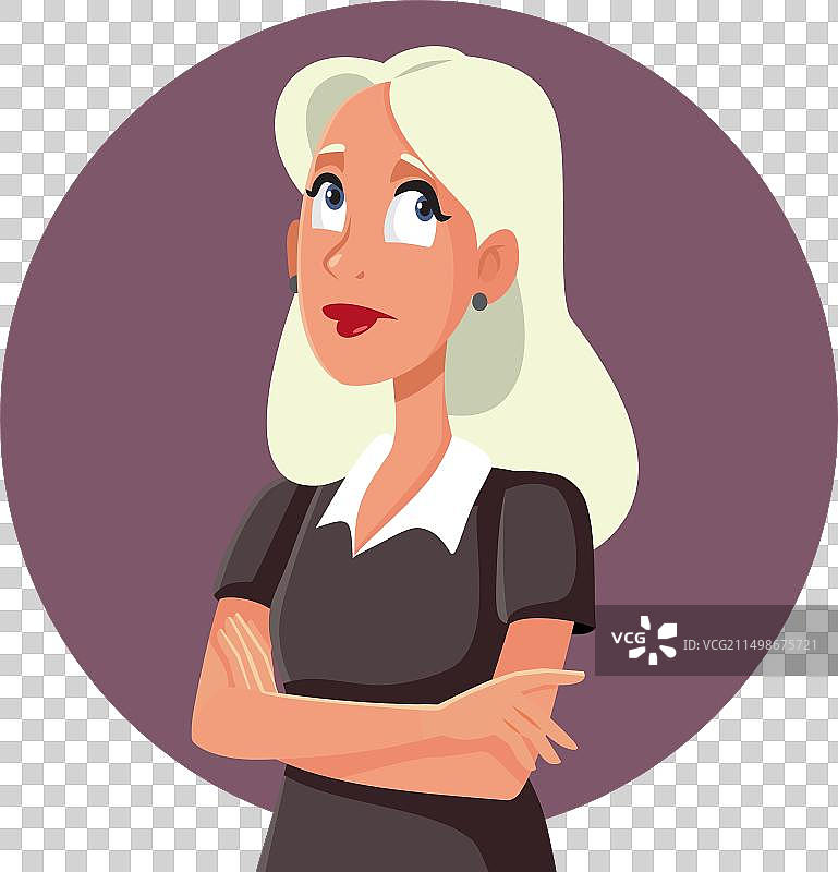 思考的成年女性卡通人物图片素材