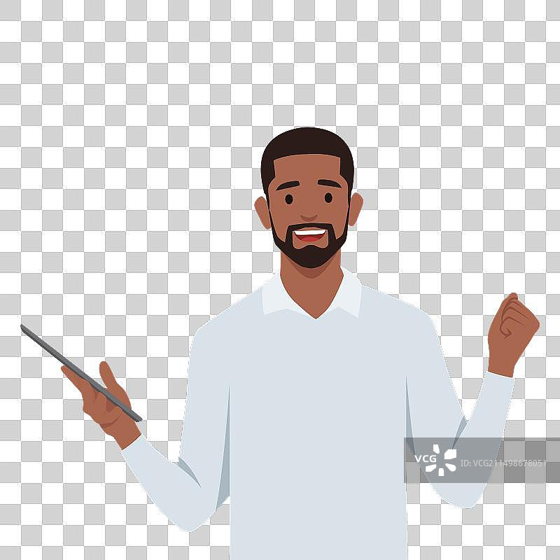 欣喜地看向镜头并做出“yes”手势的年轻男子图片素材