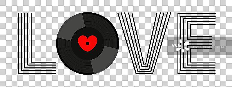音乐黑胶唱片红色心形标签图片素材
