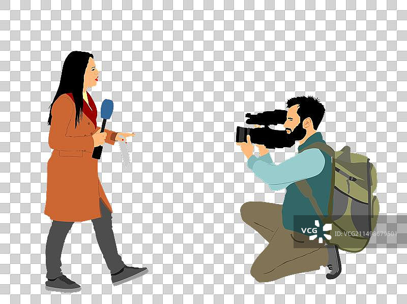 女记者采访摄影师图片素材