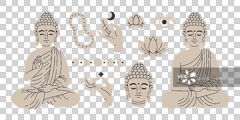 泰国上座部佛教银饰套装图片素材