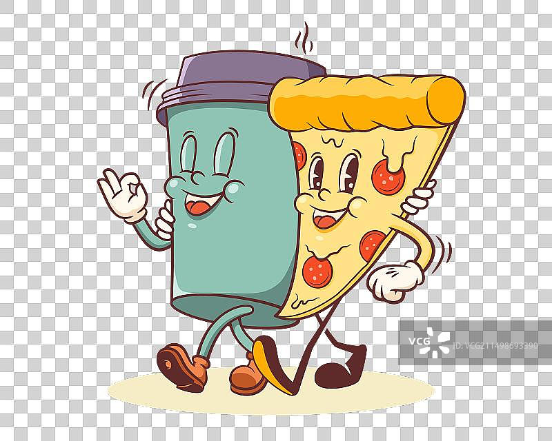 复古风披萨咖啡角色标签图片素材