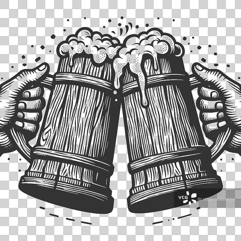 干杯：带泡沫啤酒杯素描图片素材