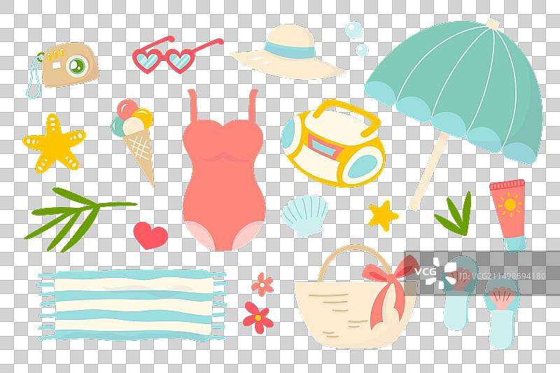 可爱的夏季海滩场景设计元素图片素材