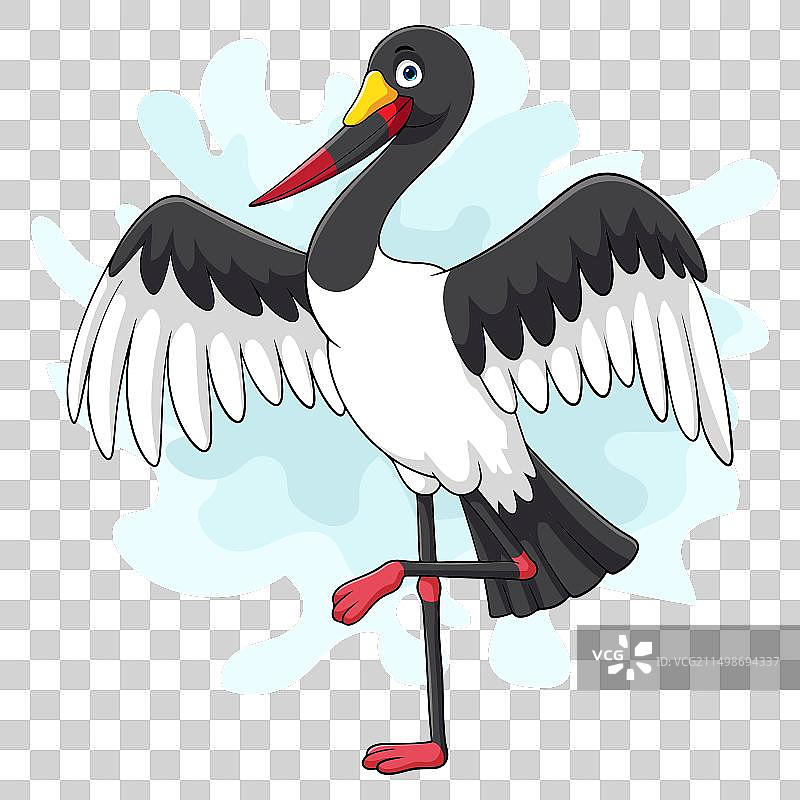 卡通鞍嘴鹳在白色背景上图片素材