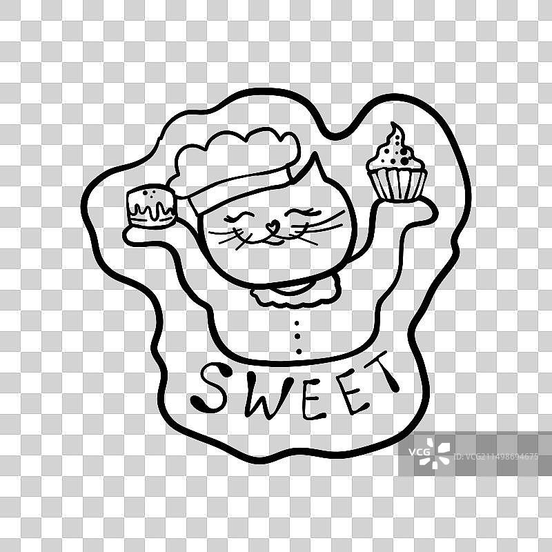 可爱的猫咪厨师和甜蛋糕波板糖图片素材