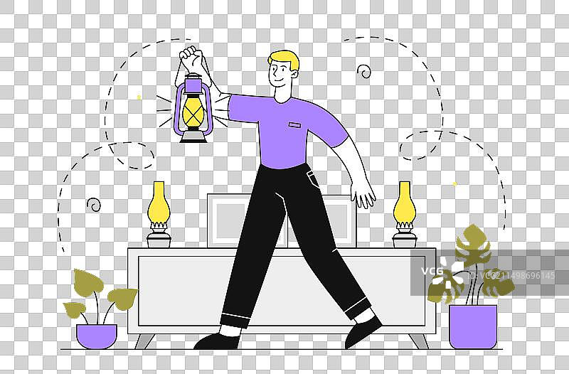 持油灯的简约男人图片素材