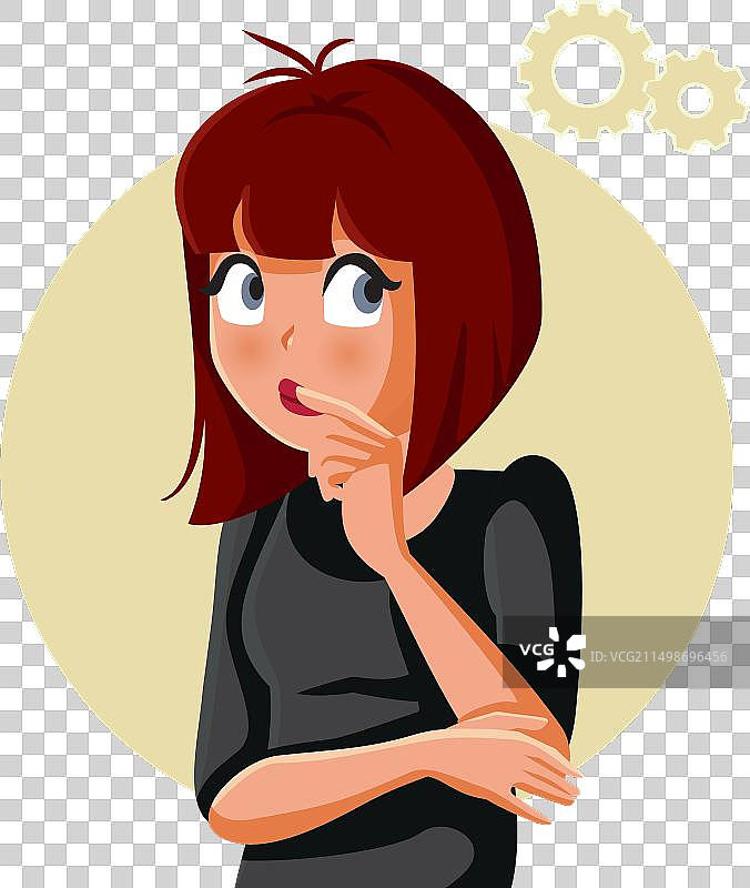 年轻女人思考制定计划卡通图片素材