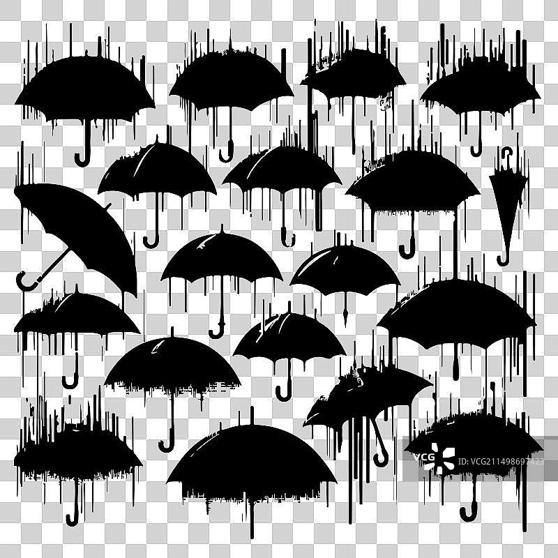 黑色剪影：各式雨伞图案图片素材