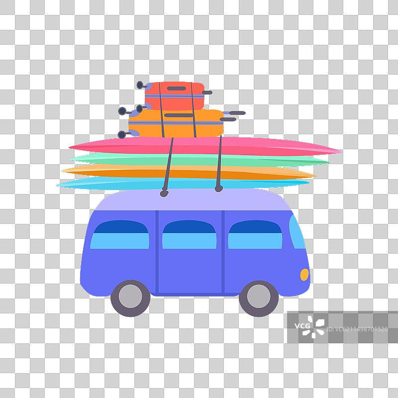 复古蓝色巴士和行李箱图片素材