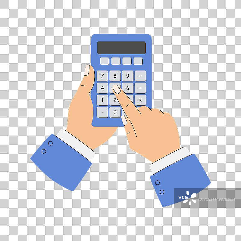 手持蓝色计算器的人图片素材