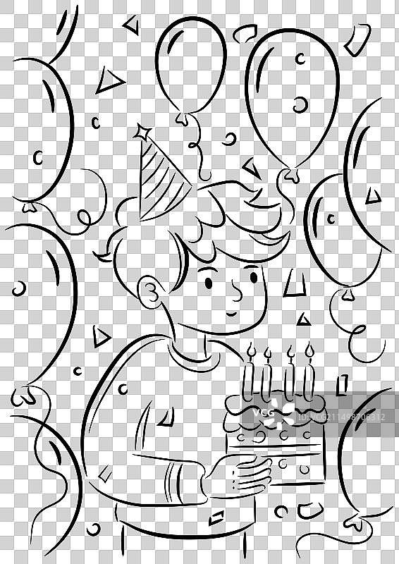 男孩抱着一个大蛋糕庆祝生日图片素材