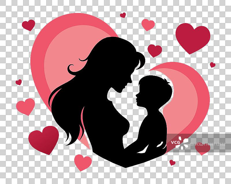 母亲和孩子剪影与心中的爱图片素材