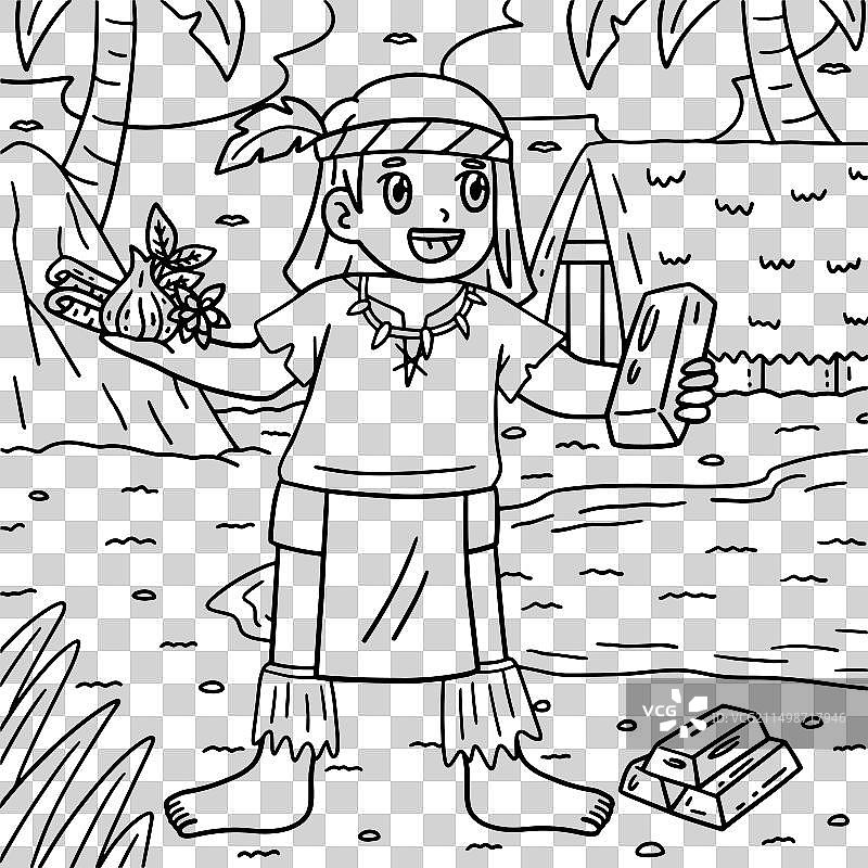 哥伦布日土著男人香料和金色图片素材