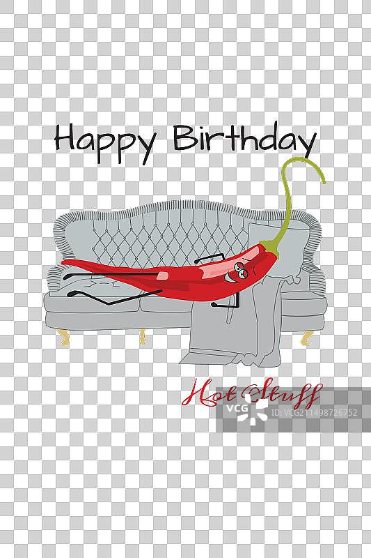 有趣的生日贺卡与沙发上的红辣椒图片素材