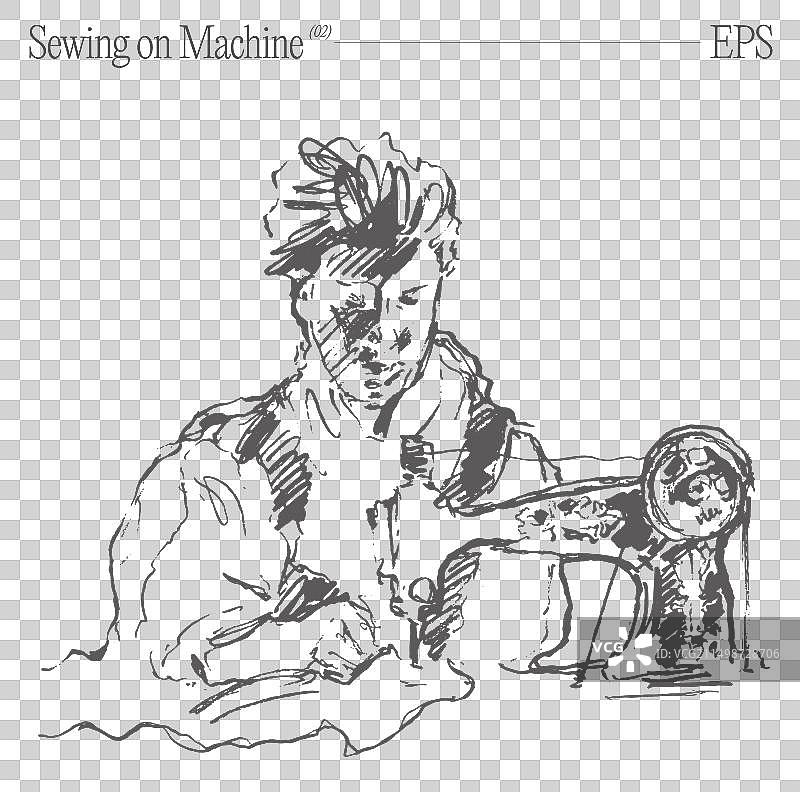 女人用缝纫机缝纫图片素材