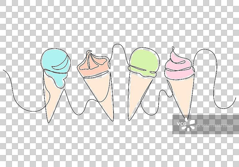 抽象冰淇淋蛋筒连续单线图片素材