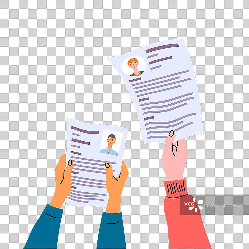 卡通彩色手持简历个人资料图片素材