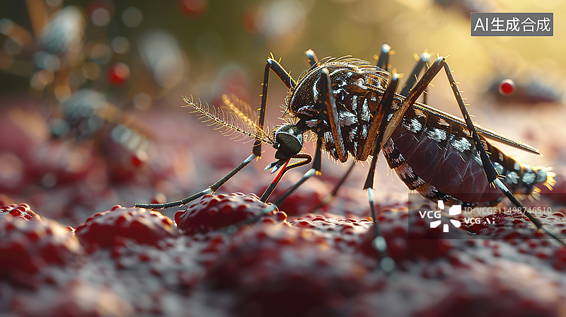 【AI数字艺术】蚊子吸血病毒传播特写图片素材