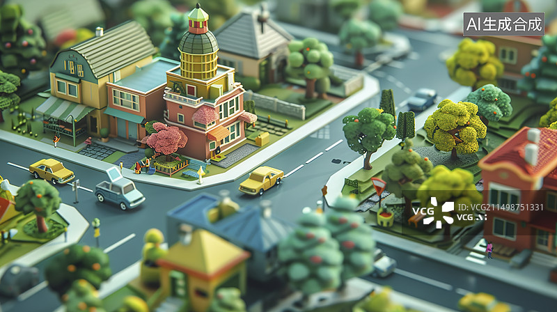 【AI数字艺术】微距移轴景物特写可爱的微型粘土世界城市街道图片素材