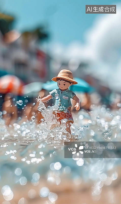 【AI数字艺术】微缩世界：夏日海滩场景图片素材