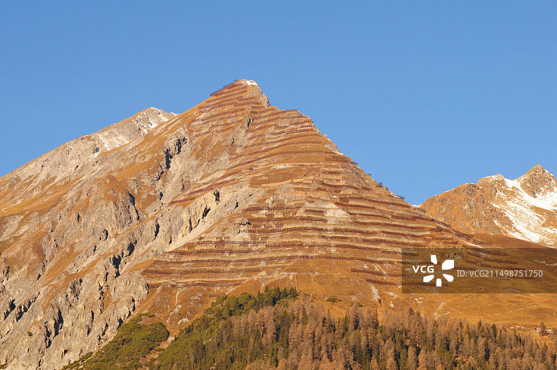 瑞士阿尔卑斯山：达沃斯市上方的帕森/魏斯弗卢赫山脉的雪崩防护图片素材
