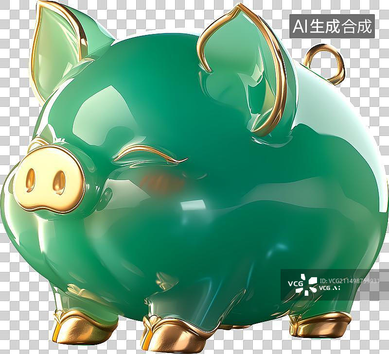 【AI数字艺术】一只猪生肖翡翠金镶玉三维元素图片素材