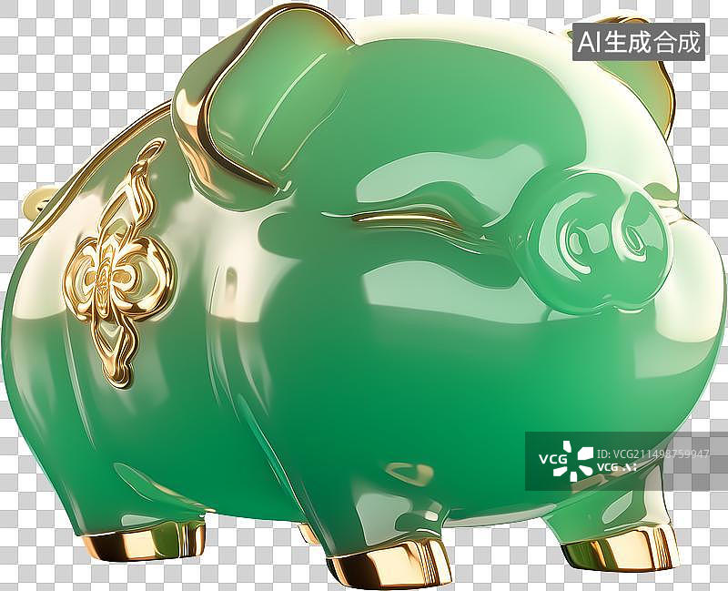 【AI数字艺术】一只猪生肖翡翠金镶玉三维元素图片素材