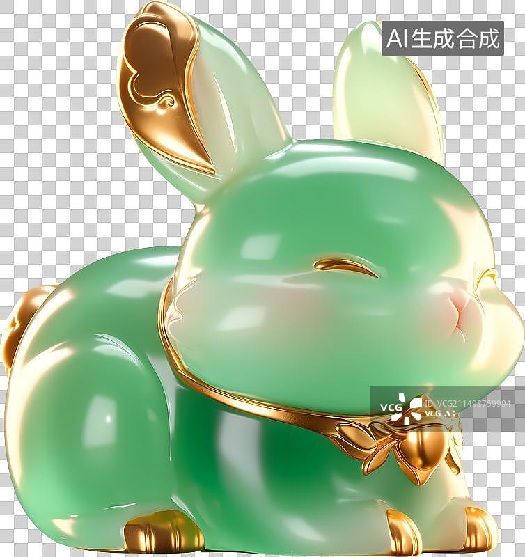 【AI数字艺术】一只可爱兔子生肖翡翠金镶玉三维元素图片素材