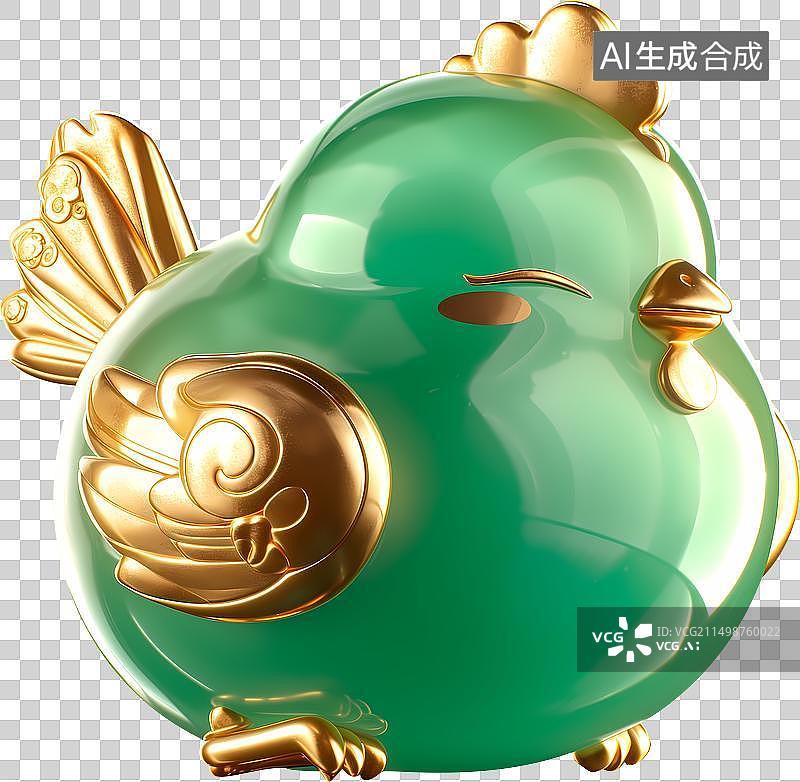 【AI数字艺术】一只母鸡生肖翡翠金镶玉三维元素图片素材