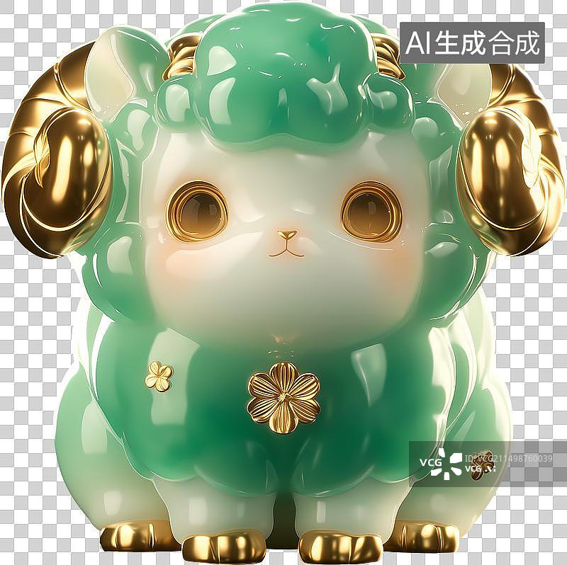 【AI数字艺术】一只羊生肖翡翠金镶玉三维元素图片素材