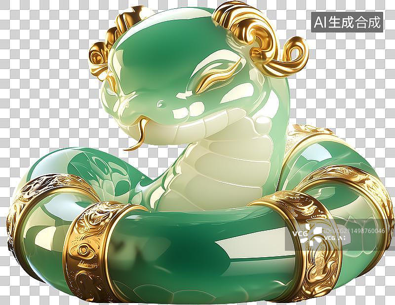 【AI数字艺术】一条蛇生肖翡翠金镶玉三维元素图片素材