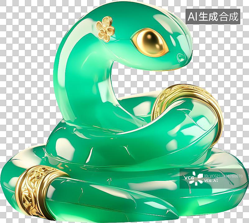 【AI数字艺术】一条蛇生肖翡翠金镶玉三维元素图片素材