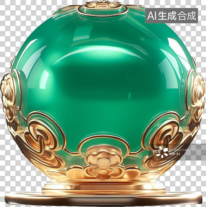 【AI数字艺术】一个玉球转运球翡翠金镶玉三维元素图片素材