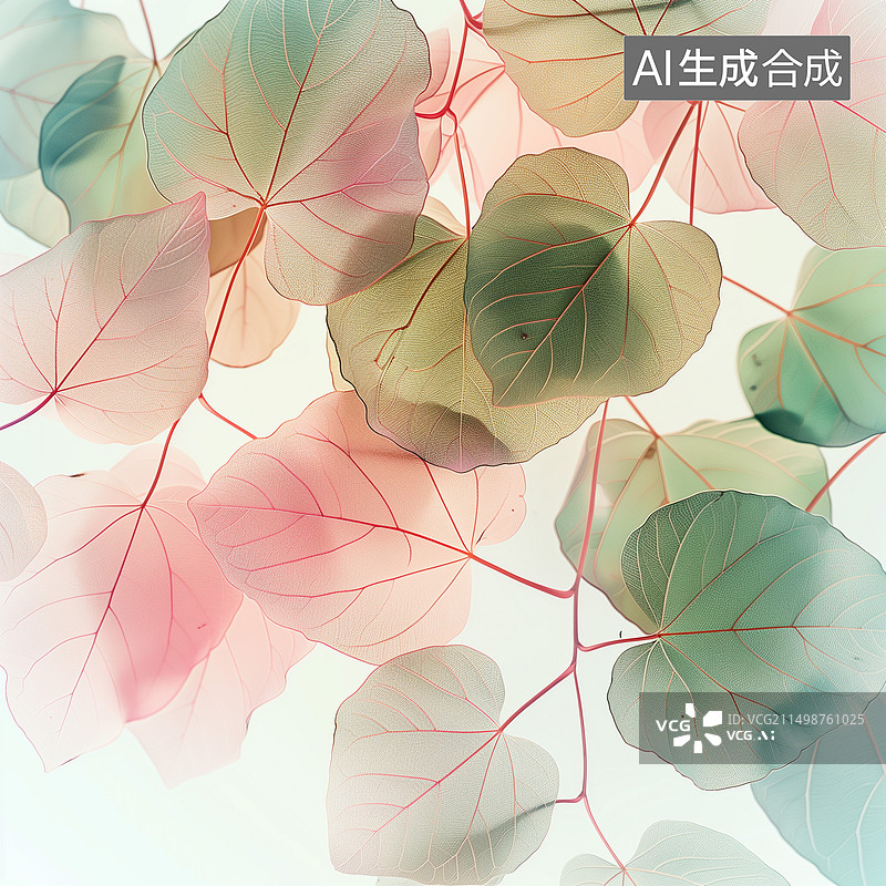 【AI数字艺术】半透明的，脉络清晰可见的叶子图片素材