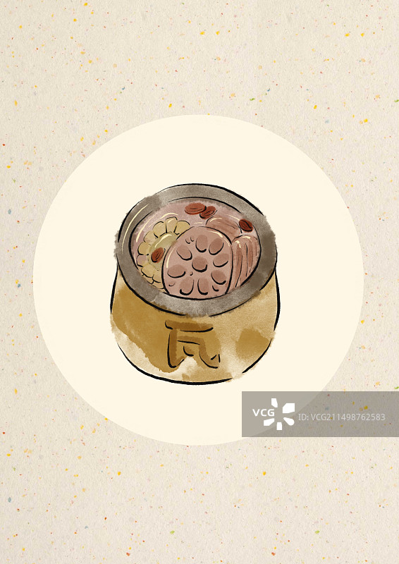 水墨风城市美食插画-南昌瓦罐汤图片素材