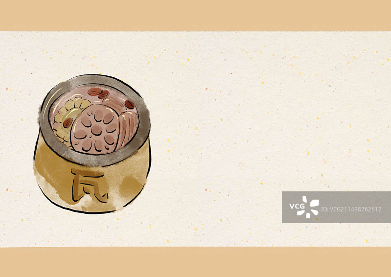 水墨风城市美食插画-南昌瓦罐汤图片素材