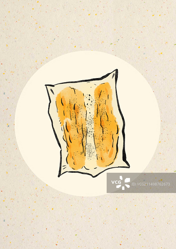 水墨风城市美食插画-南昌油条包麻糍图片素材