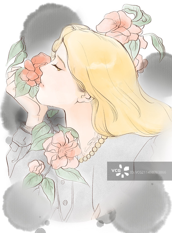 淡彩风格女生插画图片素材