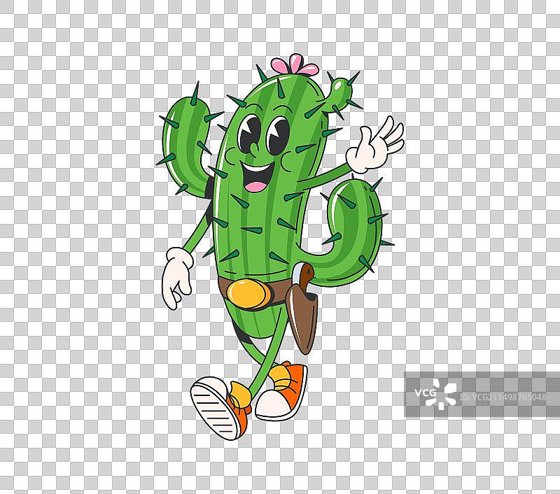 卡通复古时髦狂野西部仙人掌角色图片素材