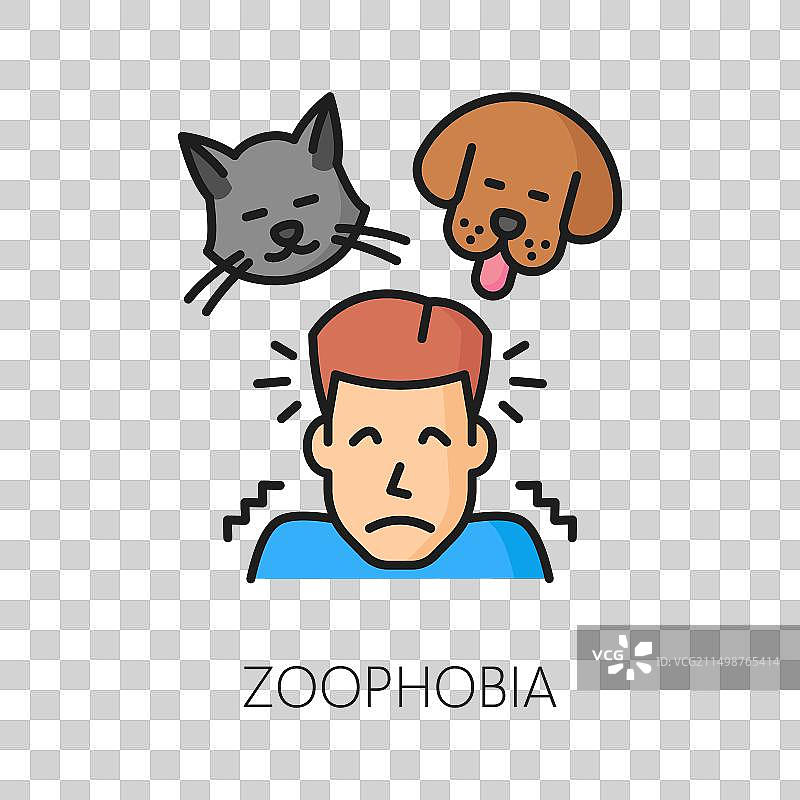 人类恐惧或焦虑：动物恐惧症线性图标图片素材