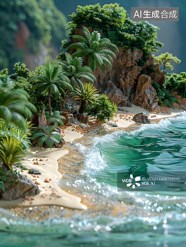 【AI数字艺术】夏季海边风景微缩景观图片素材