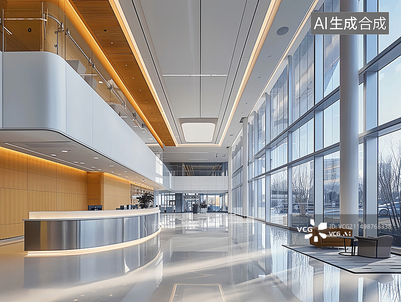 【AI数字艺术】现代简约商务办公写字楼大堂图片素材