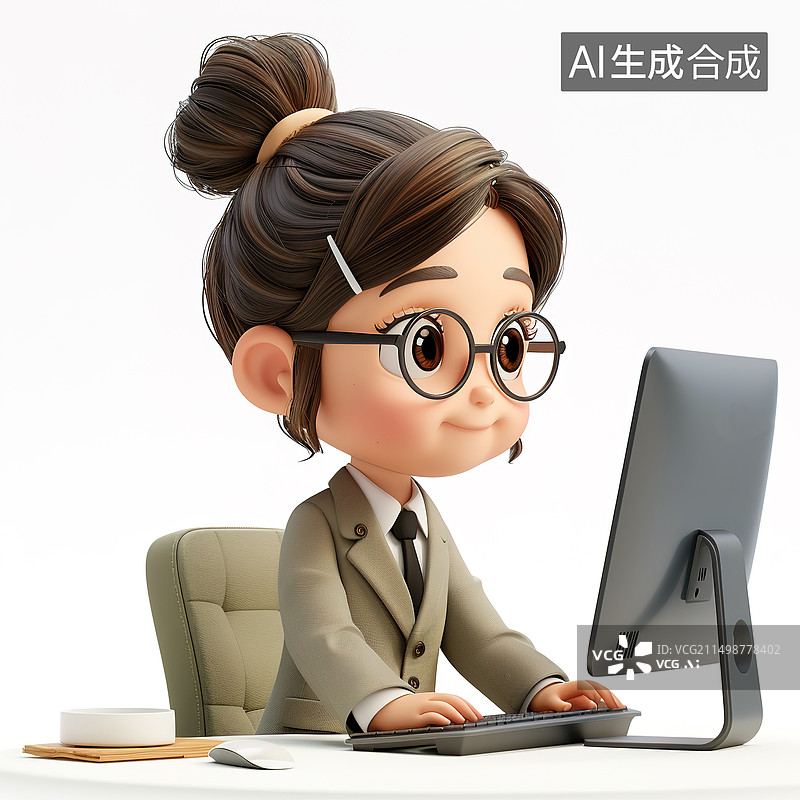 【AI数字艺术】在电脑前工作的白领3d插画图片素材