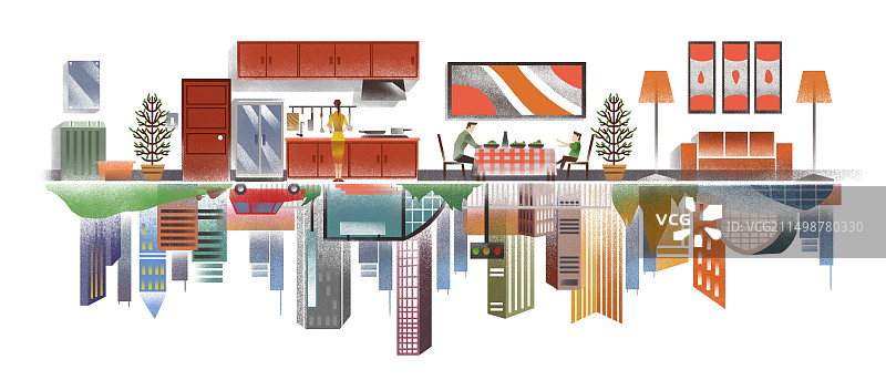 扁平肌理城市家庭插画图片素材
