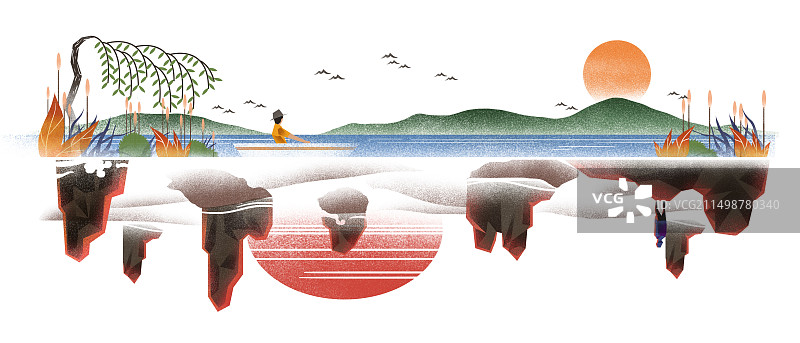 自然景观扁平肌理插画图片素材