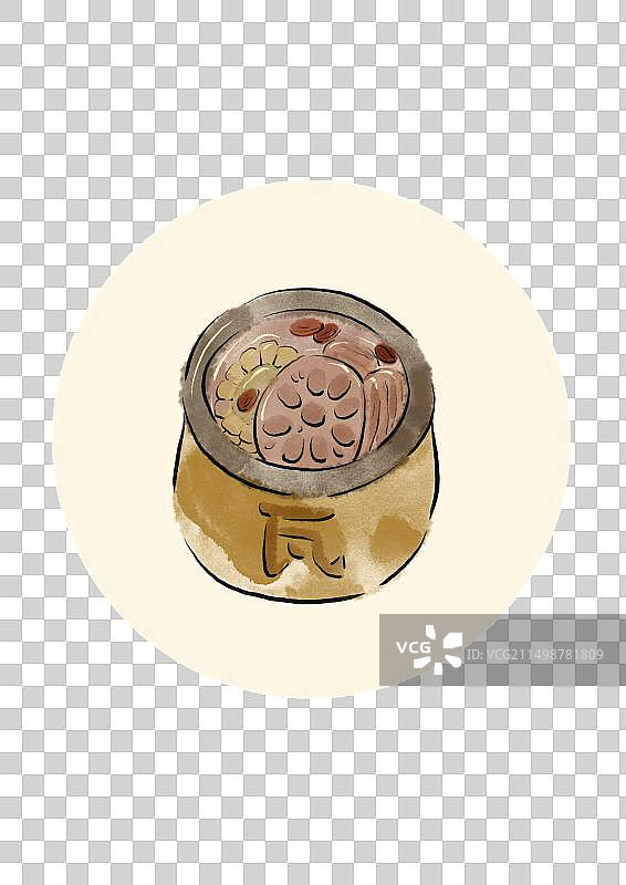 水墨风南昌美食插画元素-瓦罐汤图片素材