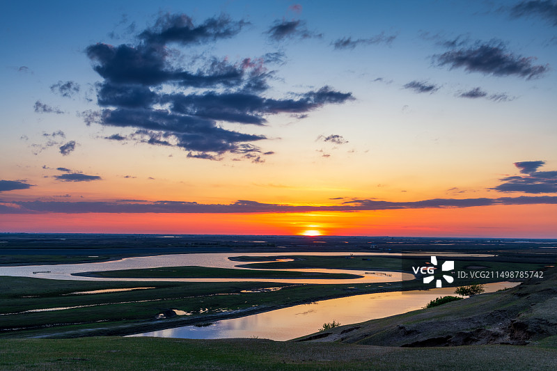 大庆杜蒙六家子曲水晚霞图片素材