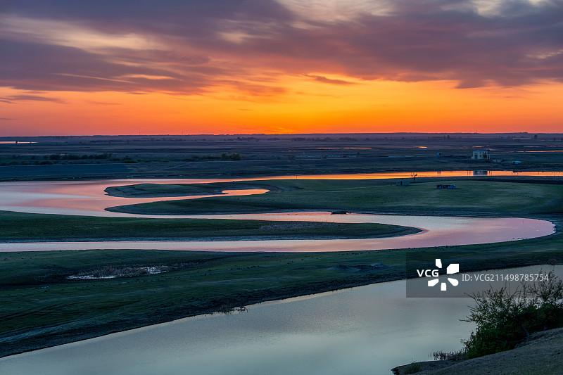 大庆杜蒙六家子曲水晚霞图片素材