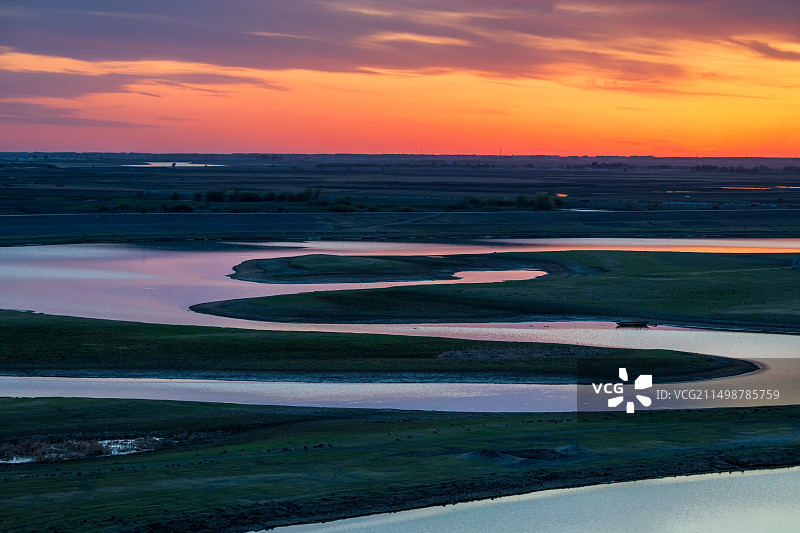 大庆杜蒙六家子曲水晚霞图片素材